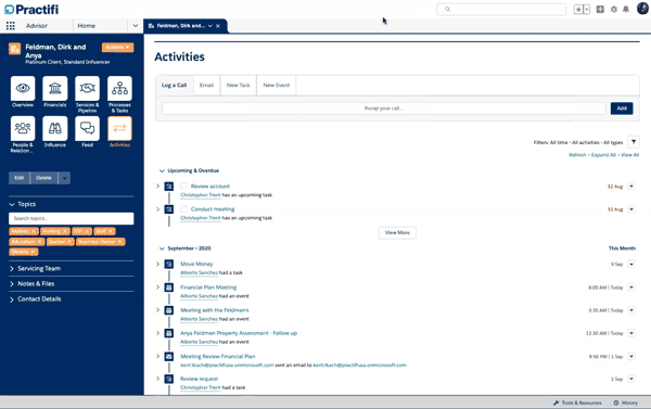 Practifi Client Activity Feed