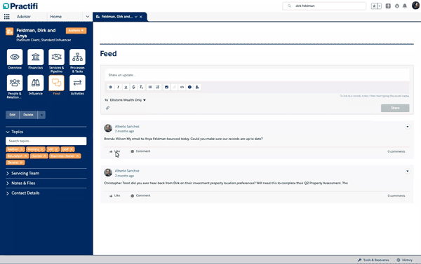 Practifi Client Collaboration Feed